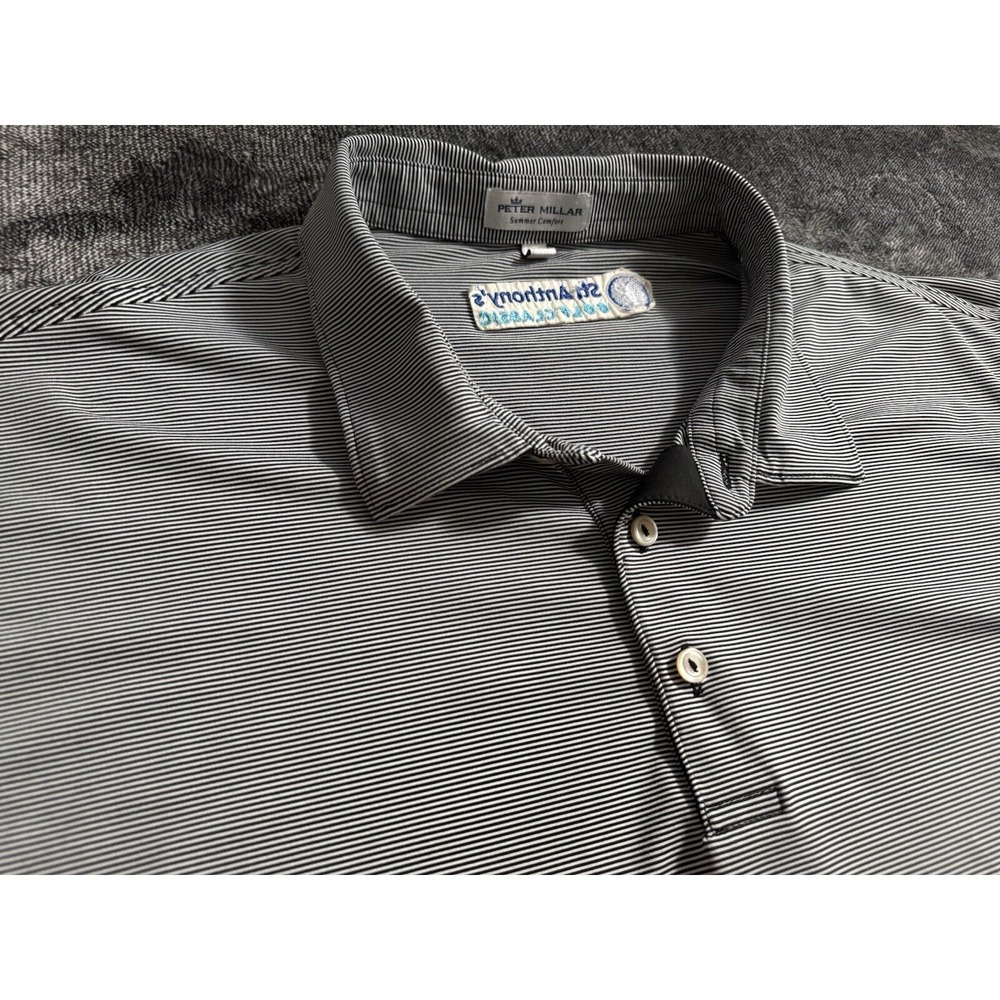 Peter Millar Summer Comfort Golf‎ Polo Shirt Men's 2XL Blue White Striped